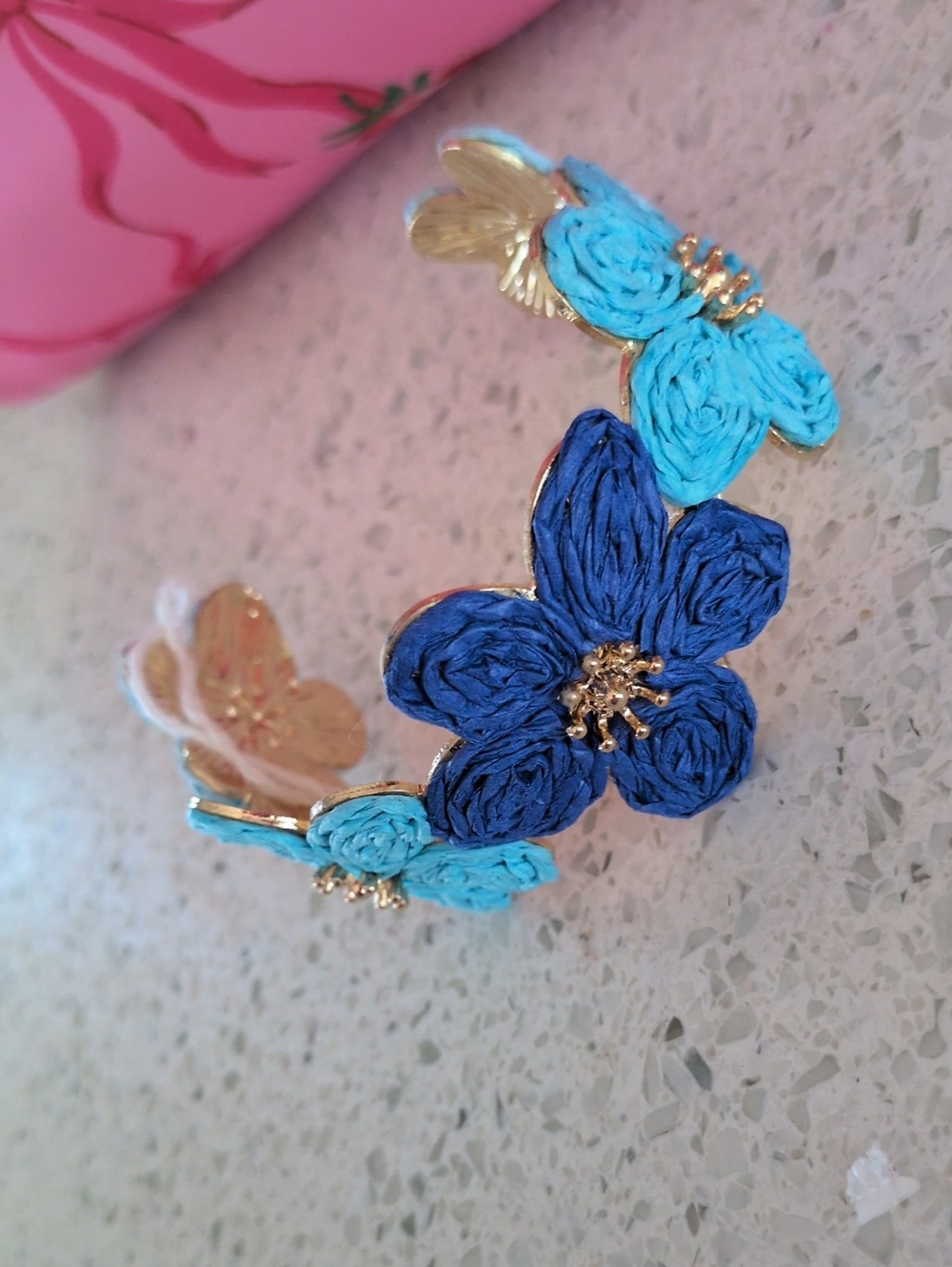 Handcrafted Blue Floral Cuff Bracelet - Women's Accessories
